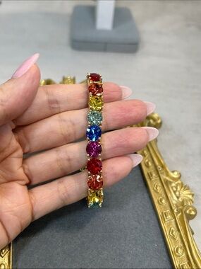 Park Lane Multicolored Crystal Link Bracelet - Rainbow Stones